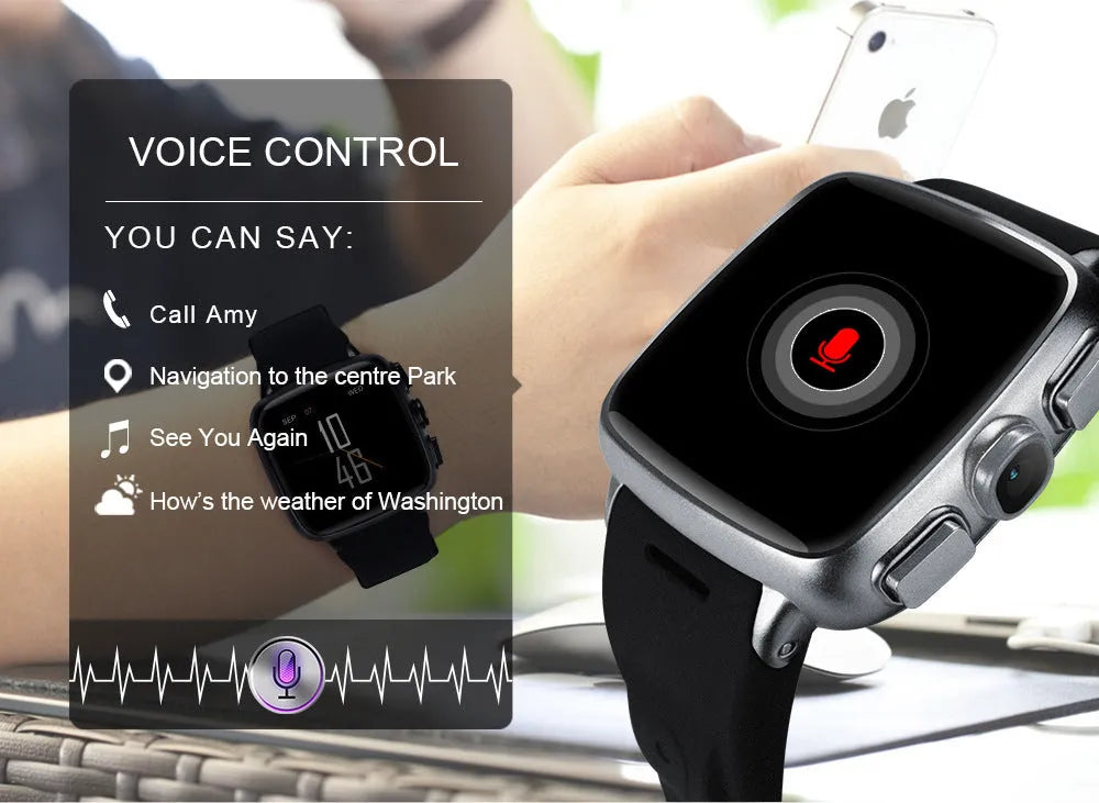 Black and white smart watch with 1.54 inch touchscreen display on a wrist.