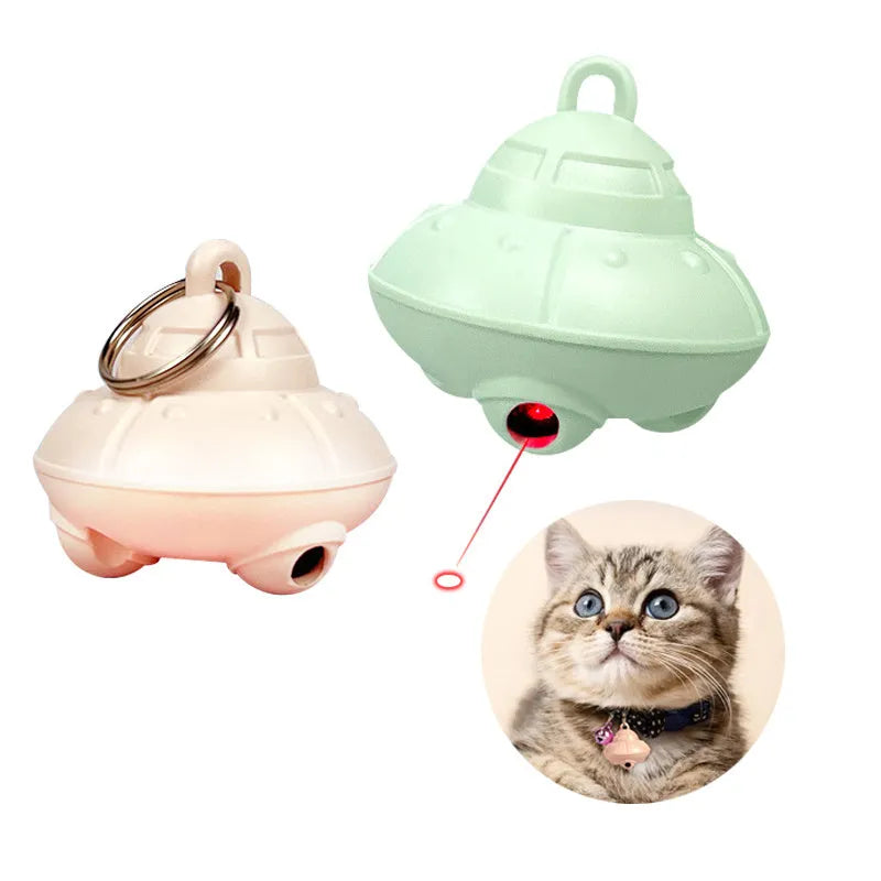 USB charging green cat collar laser toy with 360° rotation and 6g weight on a cat collar