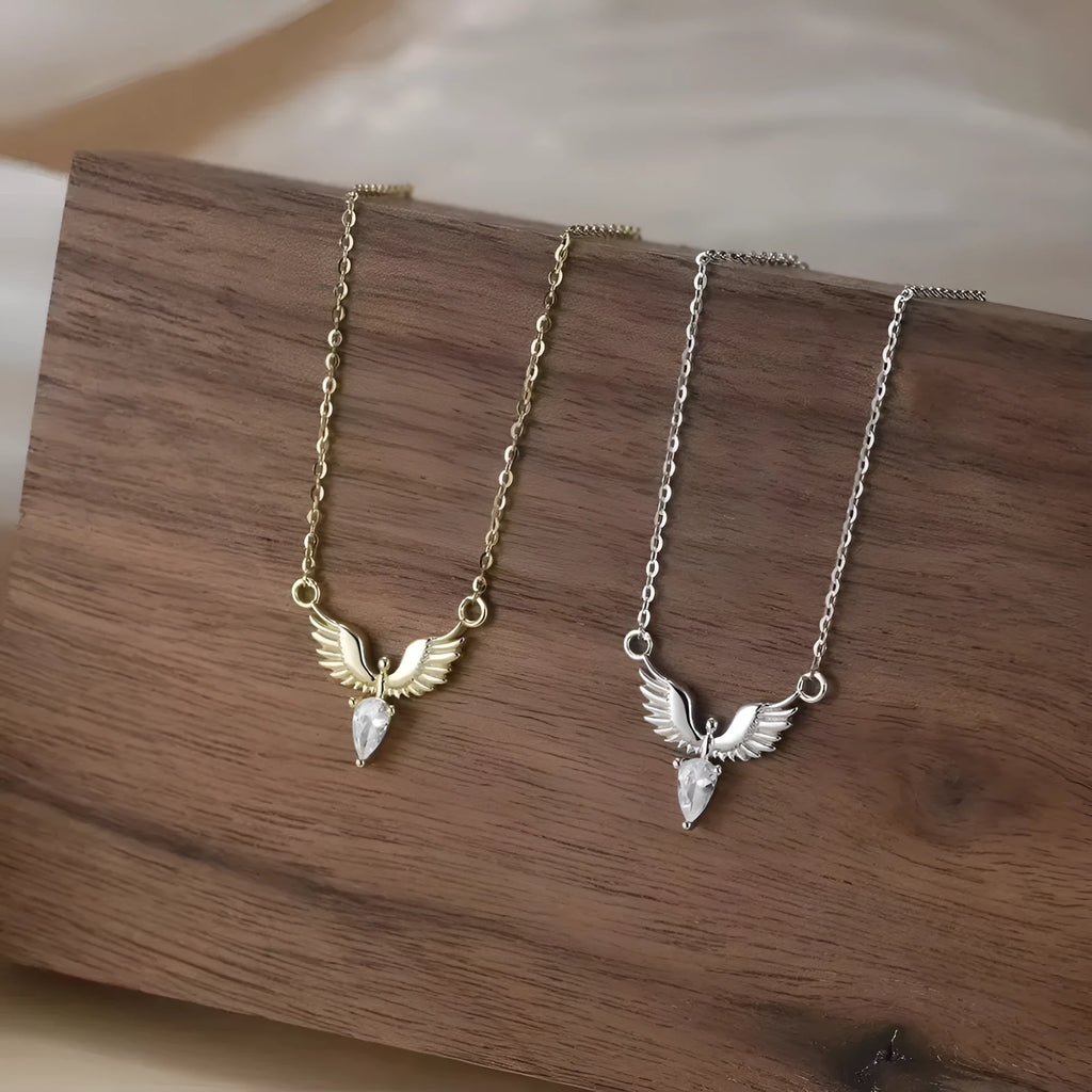 Silver eagle pendant necklace with adjustable O-ring chain in white gold or yellow gold finish