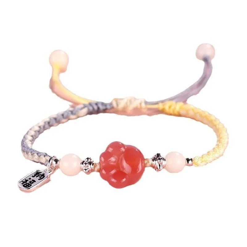Handmade glass and coloured glaze cat's paw woven bracelet for couples in red, pink, or yellow