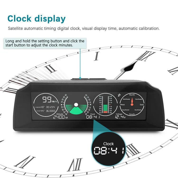 GPS GO 2 universal car HUD monitor in black showing speed altitude and compass on colour LCD display