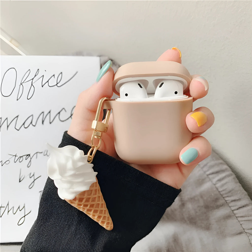 Silicone cylinder ice cream case protector for Apple AirPods 2 wireless headphones in pastel colours