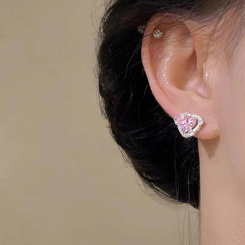 Guardian Heart trendy stud earrings for women white K copper electroplated heart shape pair