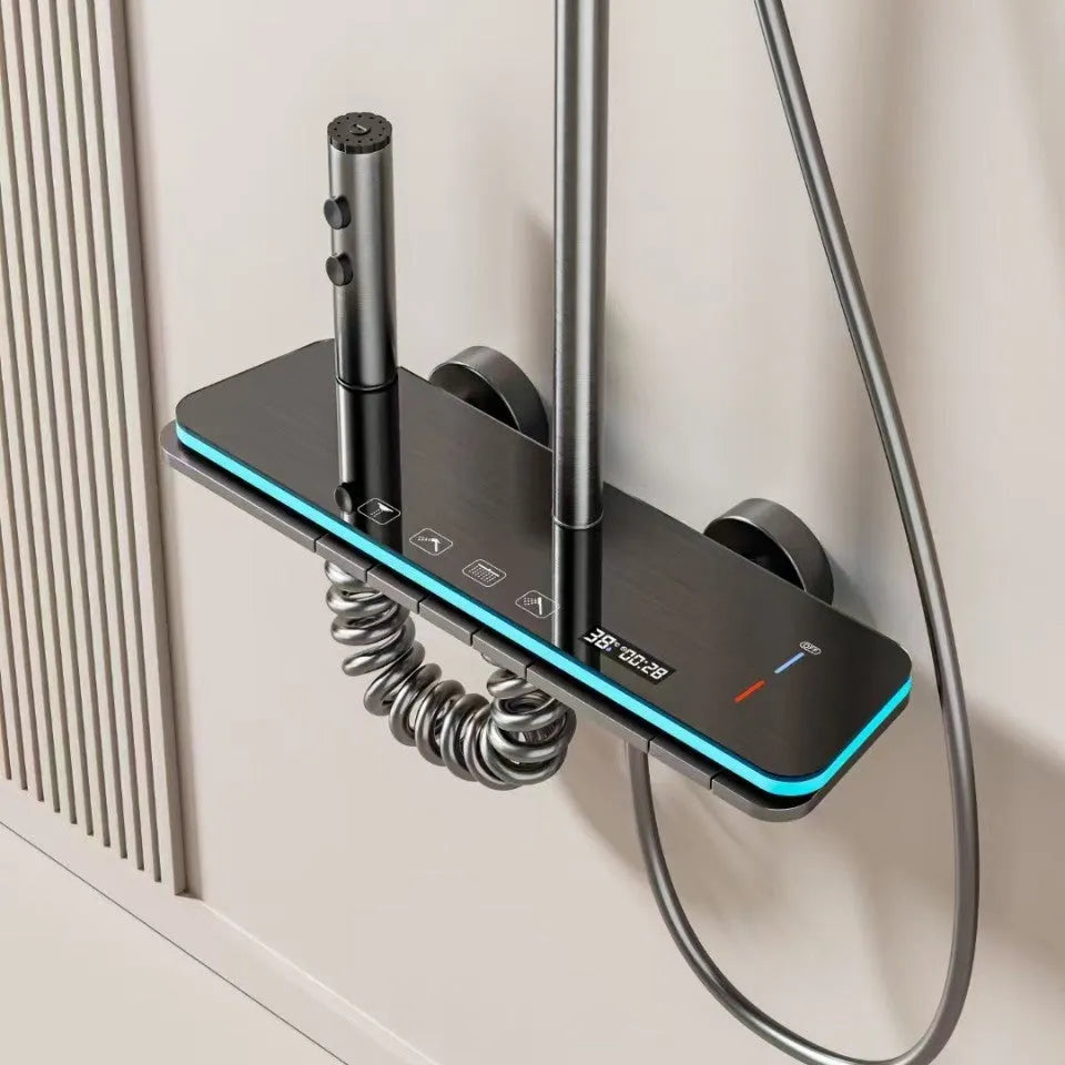 Aluminium digital display concealed shower set in white or grey finish
