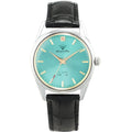 Shanghai Diamond brand men's watch with green dial and black leather strap on alloy case