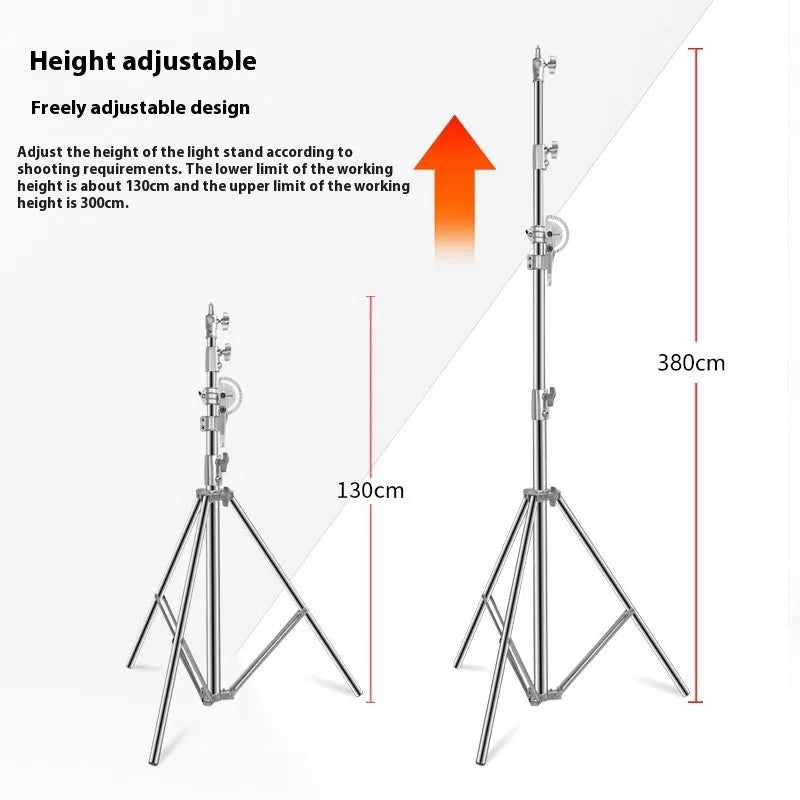 Silver stainless steel ceiling lamp rack with cross arm extended to full height