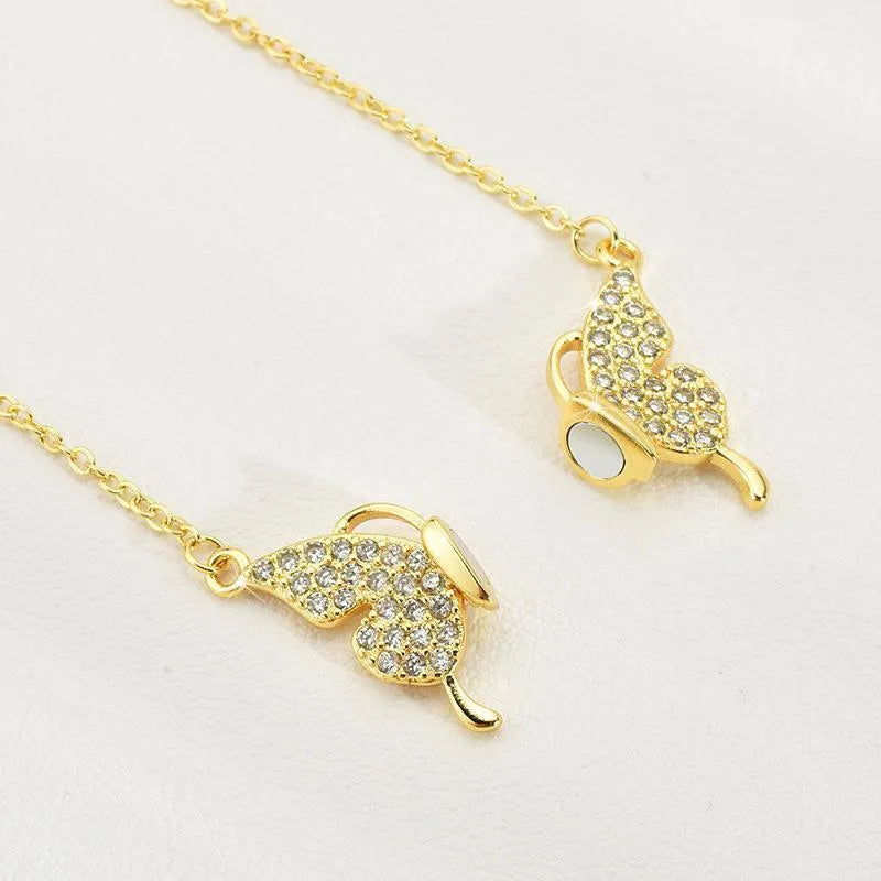 Gold titanium steel clavicle necklace with magnetic butterfly clasp and twisted chain