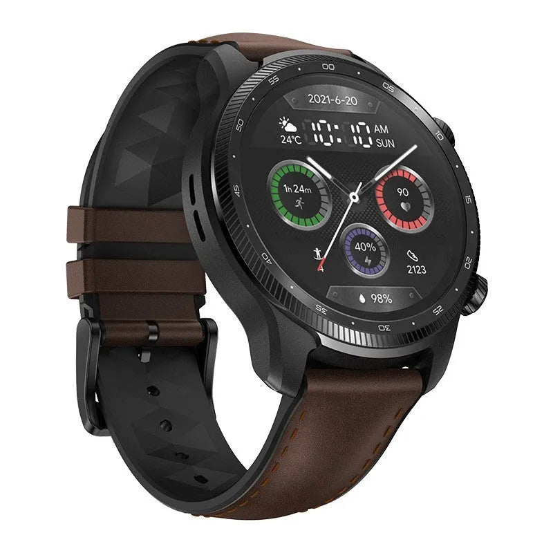 Ticwatch Pro X 47mm smart watch with round display showing fitness stats on wrist
