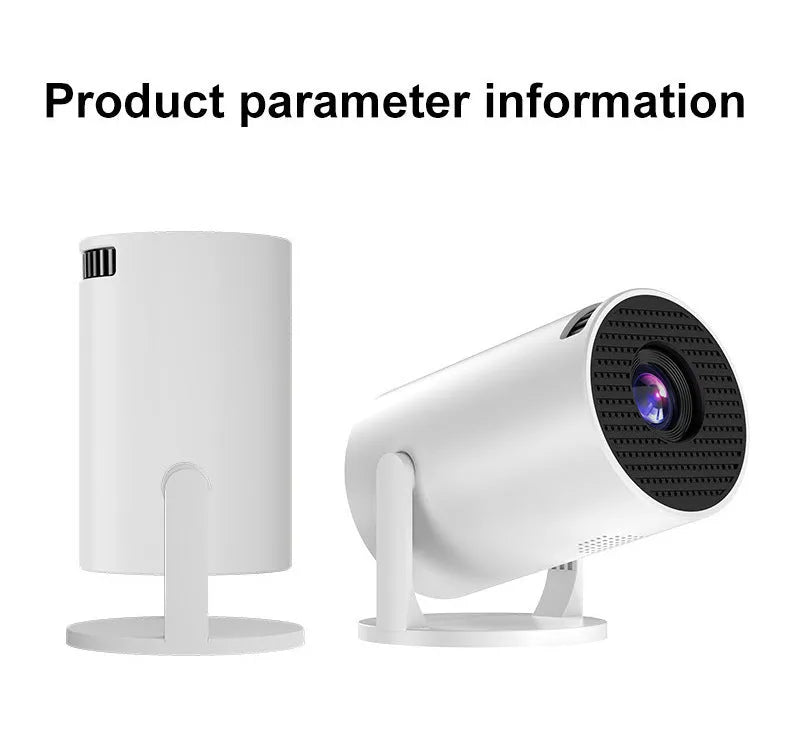 White mini wireless portable projector displaying HD content on wall