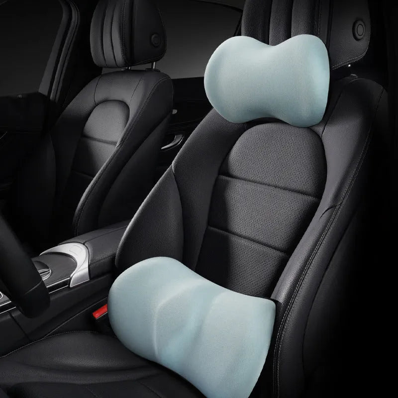 Car seat headrest pillow and lumbar support pillow set in multiple colours with synthetic fibre filler