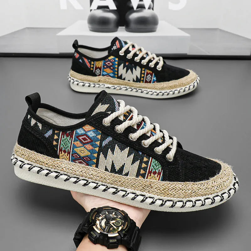 Men's breathable cloth casual shoes in beige with round toe and colour-matched design