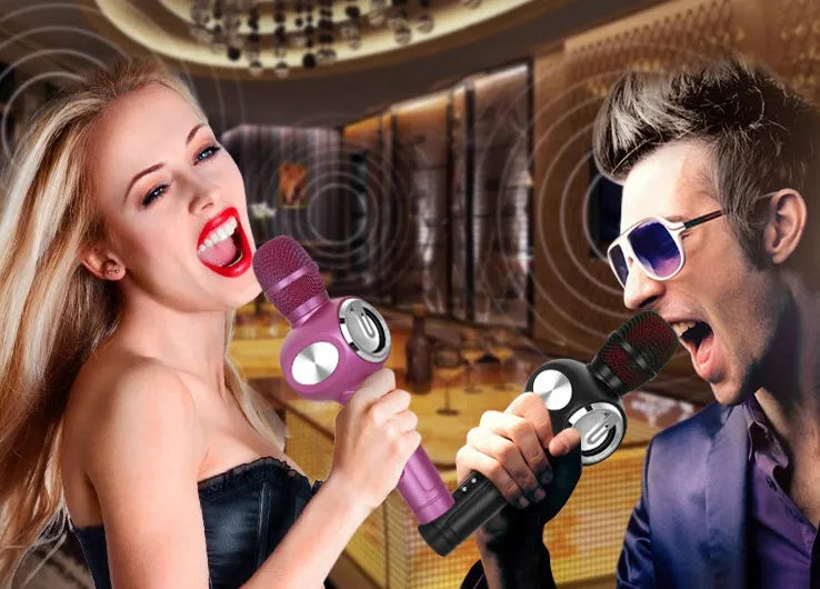 Yaerjia E108 mobile microphone in black with echo sound effect and dual speaker output
