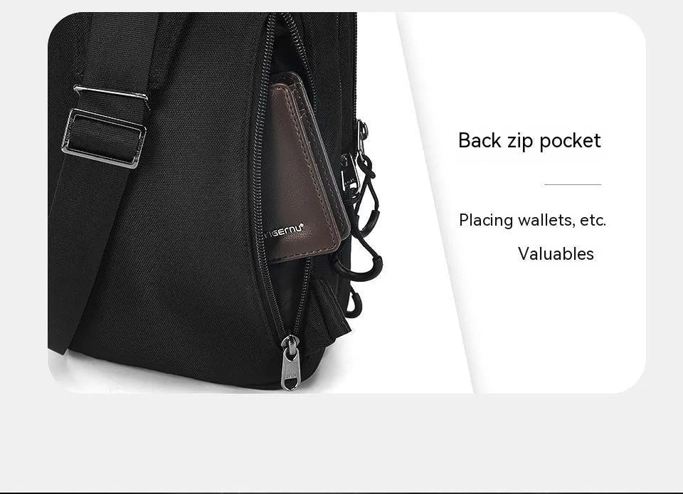 Casual black camouflage pattern chest pack with single shoulder strap and soft handle