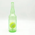 Blue water bottle dog toy with squeaker at tail and internal moving ball for aggressive chewers on white background