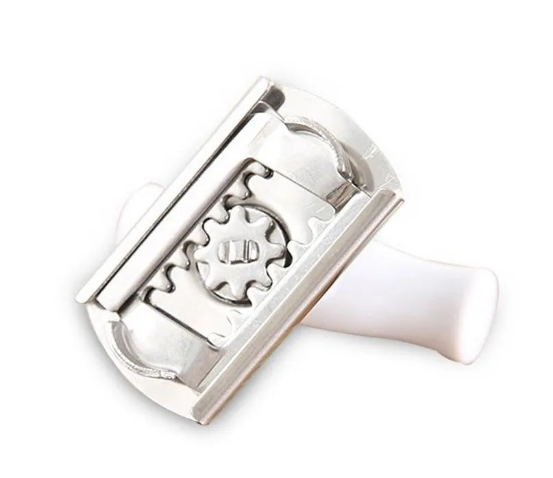 Stainless steel manual adjustable bottle opener with white PP handle and gear mechanism