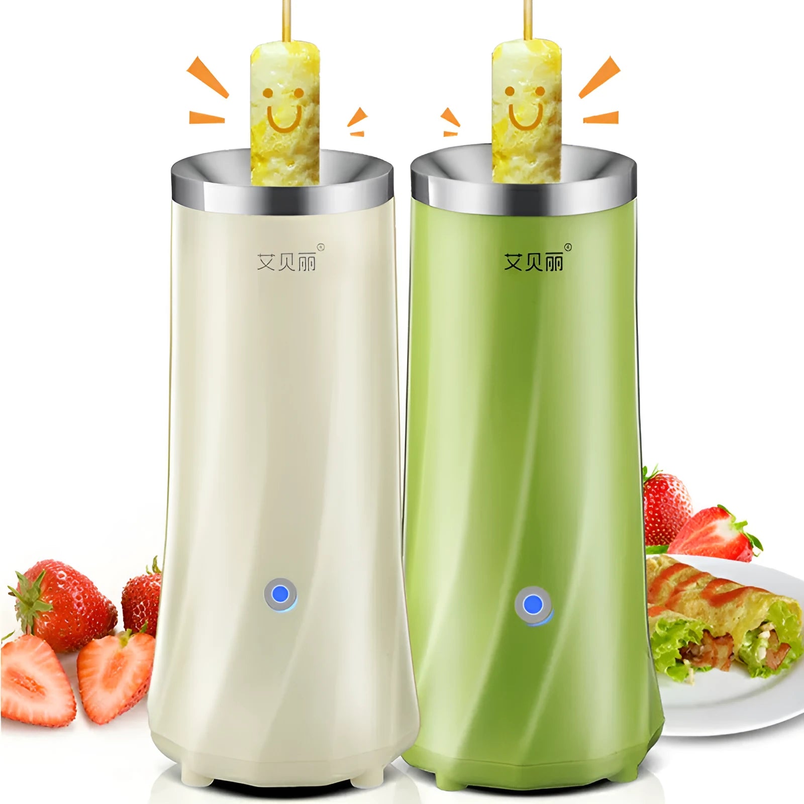 Compact beige white and green mini breakfast machine for small kitchen spaces