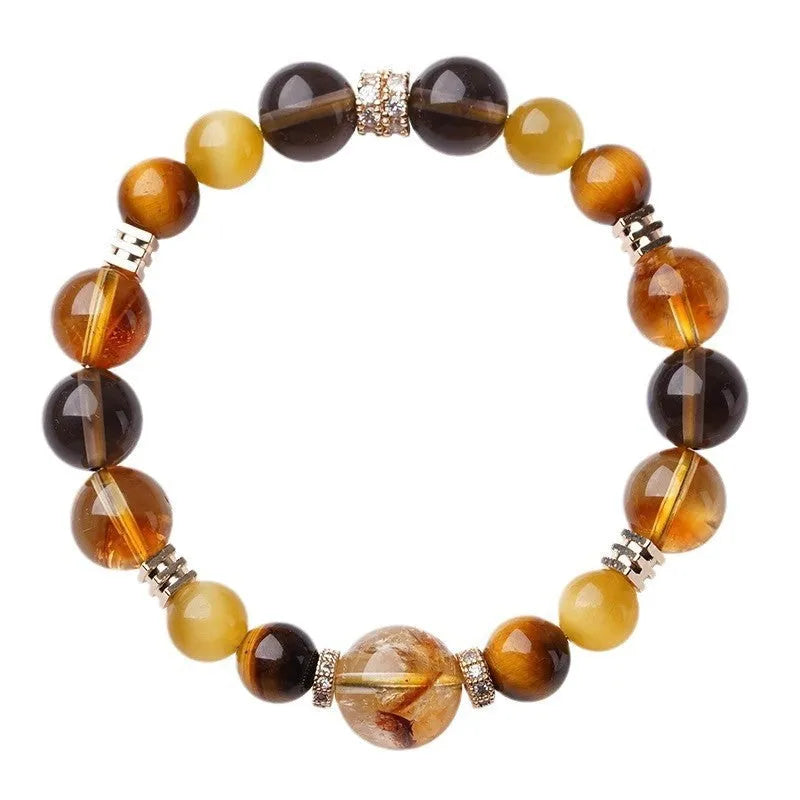 Natural yellow tiger-eye crystal bracelet with geometric beads in Jinba lucky design
