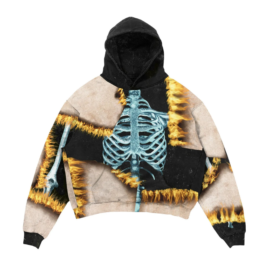 3D printed Halloween hoodie for men and women in black polyester with slim fit and patch pocket