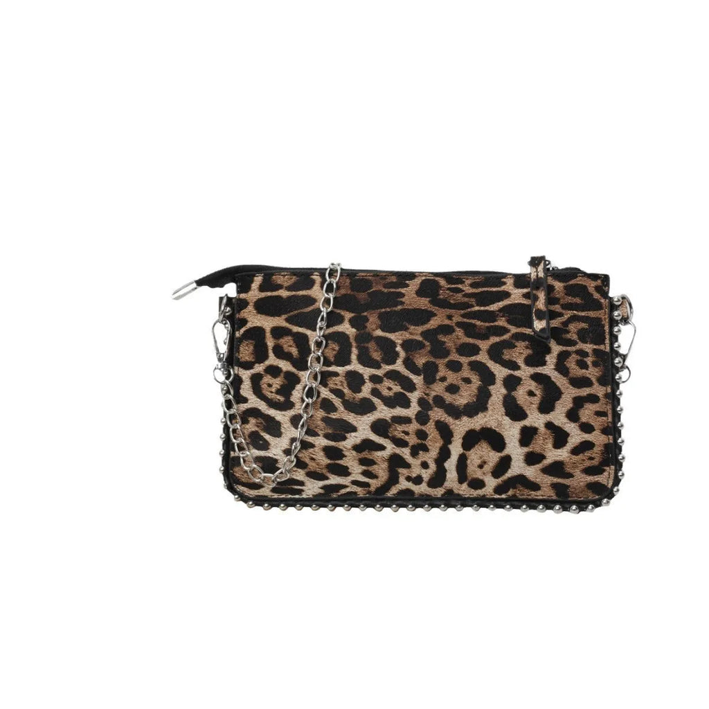 Western style niche casual crossbody underarm women's bag in dark brown PU with chain detail and single strap