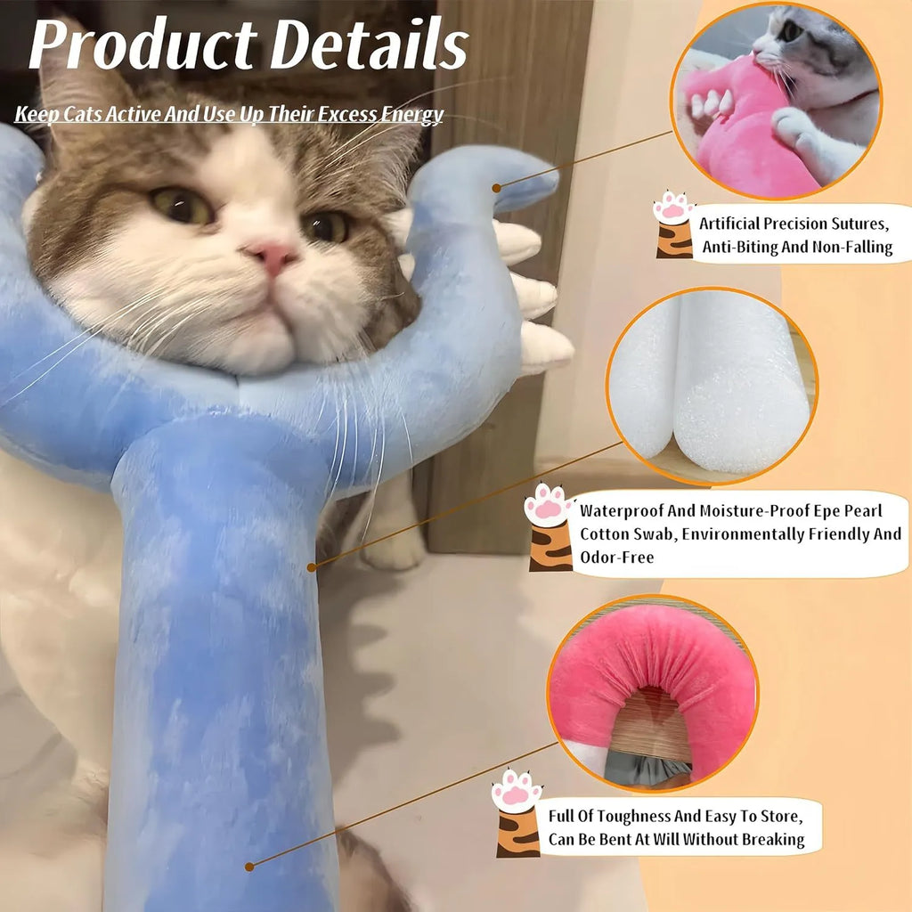 Blue and pink plush cat wand toy measuring 70cm length for behaviour management and interactive play