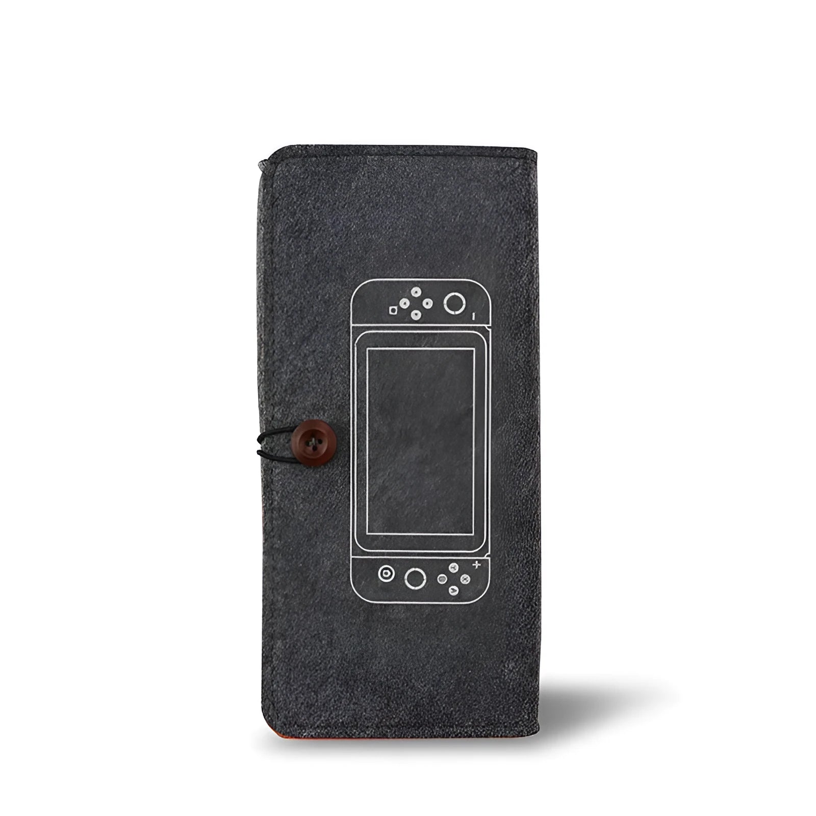 Black Nintendo Switch felt carrying pouch showing game card slots and dual compartments.