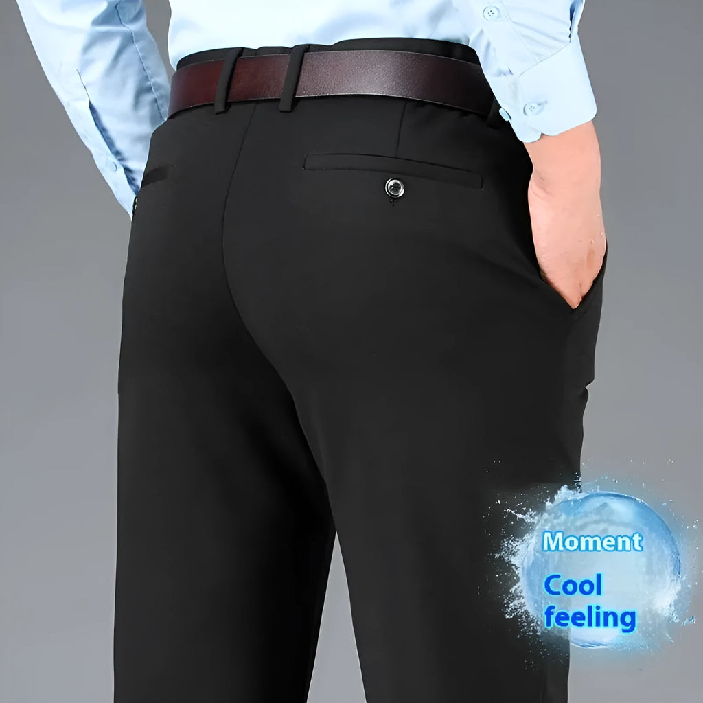 Men's business casual plus-sized straight-leg suit pants in solid colour with wool lining and zip fly