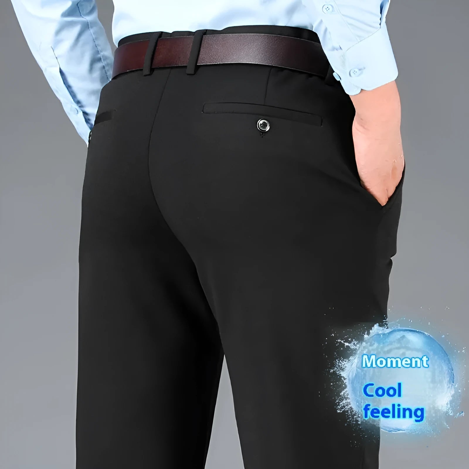 Men's business casual plus-sized straight-leg suit pants in solid colour with wool lining and zip fly