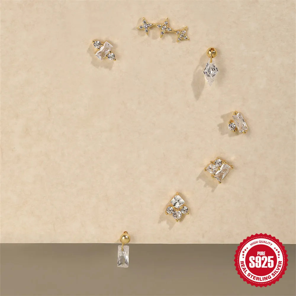 Sterling silver square gravel stud earrings with electroplated gold finish and floral design