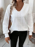Loose fit long sleeve T-shirt in milky white with 3D pattern detail showing Japanese Korean casual styling