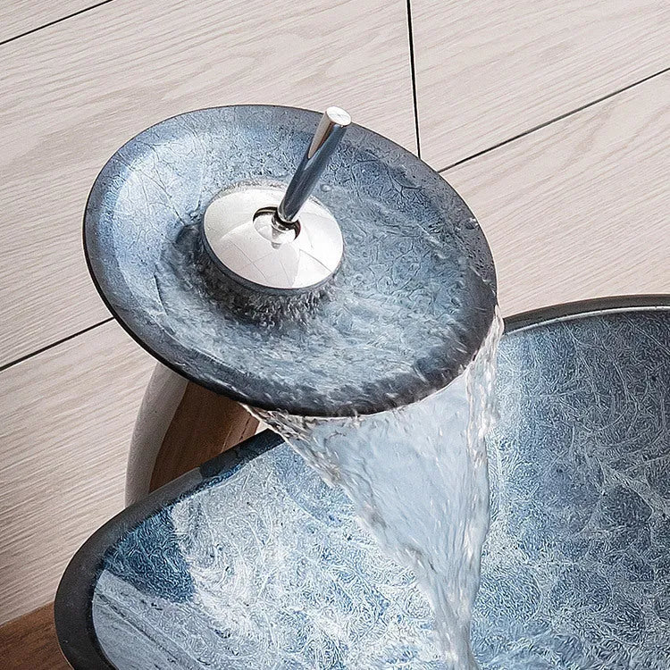 Pure colour tempered glass table basin in blue gray foil finish for bathroom inter-platform use