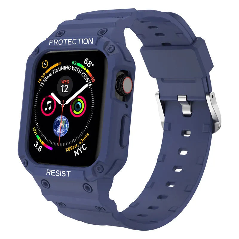 Apple Watch Series 8 protective case with integrated soft TPU sport strap in multiple colour options