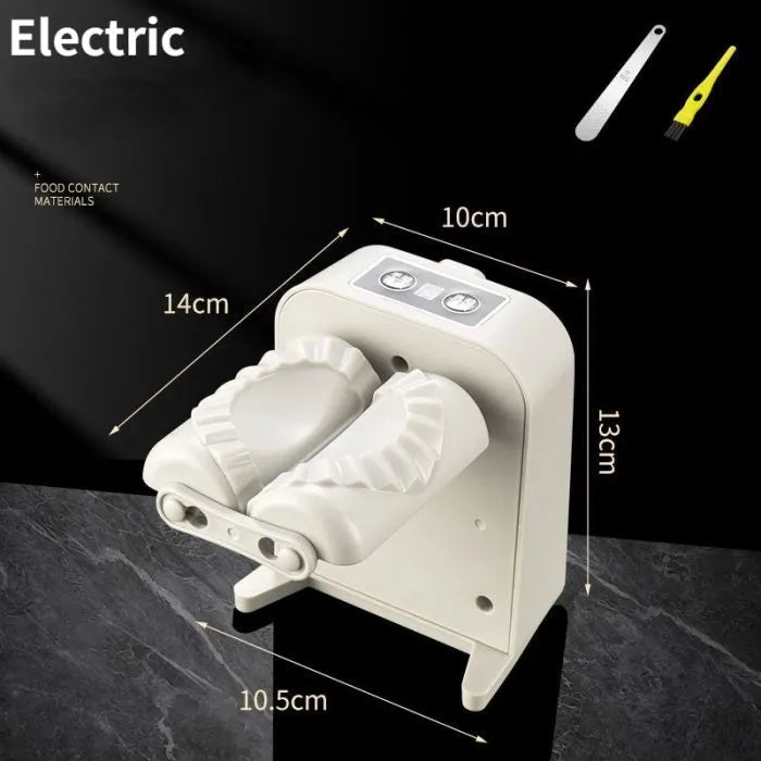 White electric automatic dumpling maker machine with USB power cord and accessories