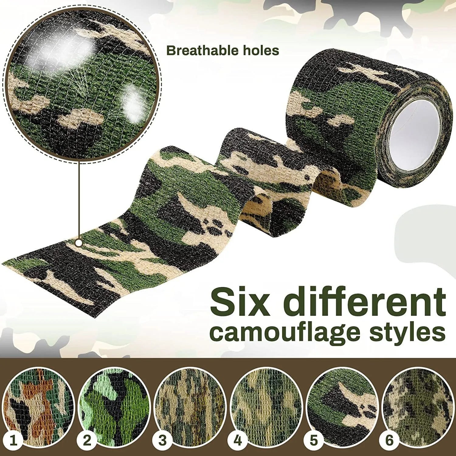 Non-woven camouflage bandage roll 4.5 metres long 5cm wide in forest pattern
