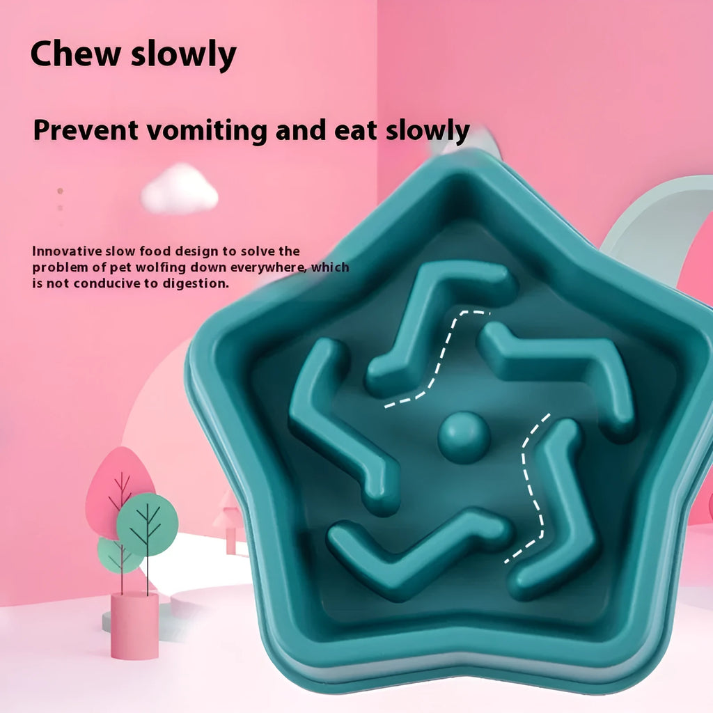 Yellow rough plastic slow feeding dog bowl with non-slip bottom 20.1 cm diameter