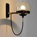 Modern retro wall lamp with glass shade, push button switch, black finish, LED light source for indoor use