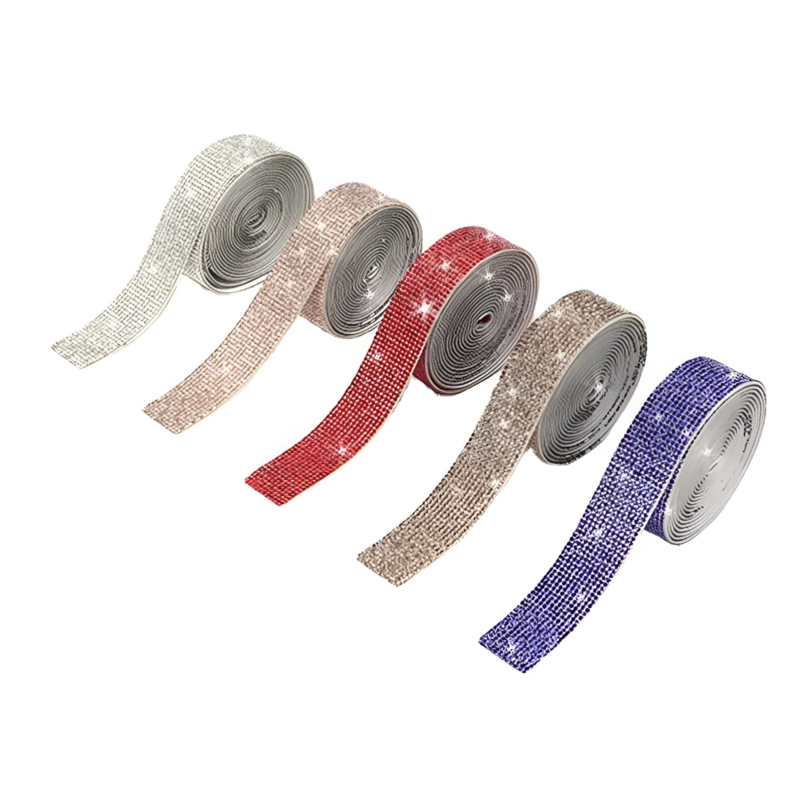 Long strip of self-adhesive electroplated glass water drill stones for clothing decoration.