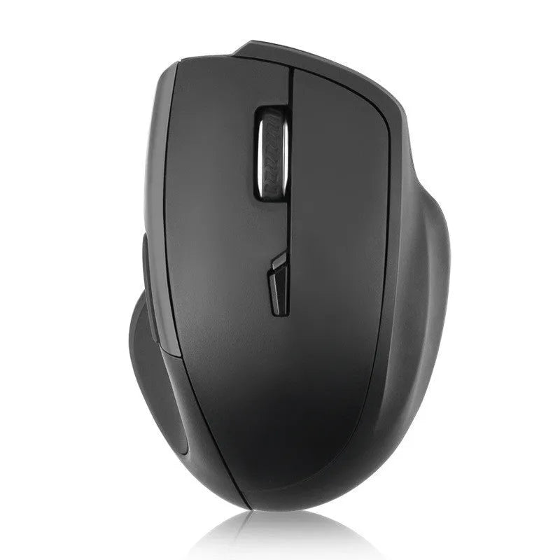 Intelligent voice wireless mouse in black with USB receiver, showing 7 buttons and four-way scroll wheel