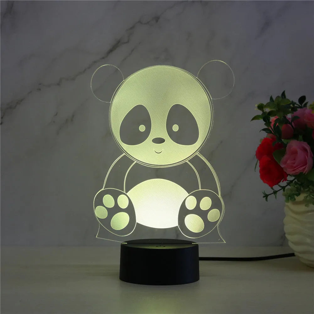Panda 3 touch remote control seven colour night light with acrylic board and ABS base