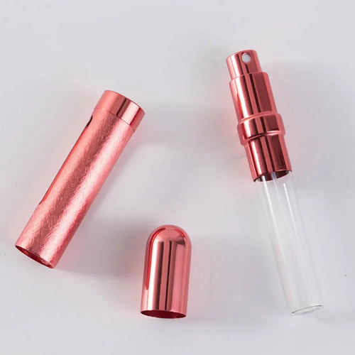 Slim 12ml aluminium travel perfume bottle with glass liner in six colour options.
