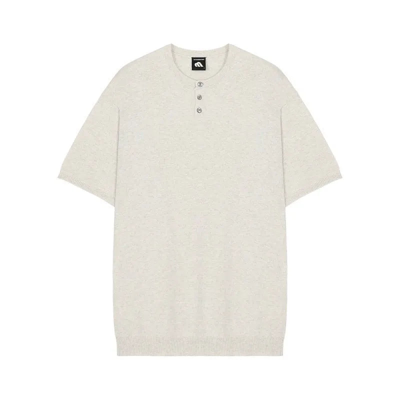 Men's loose thin black Vinylon knit pullover shirt on a hanger