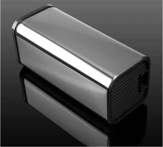 Stainless steel kitchen tool holder with detachable bottom showing knife storage and utensil bucket