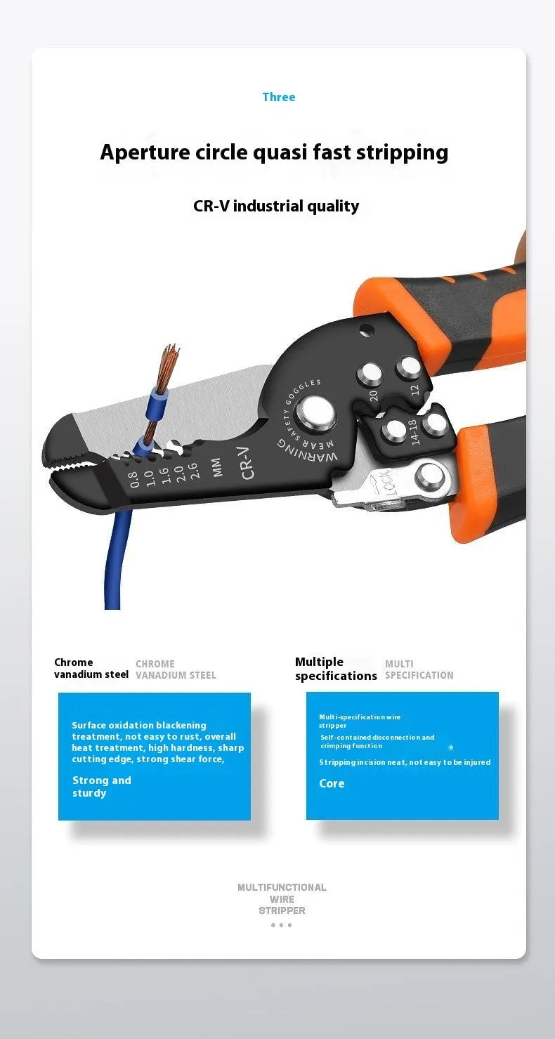 Fully automatic wire stripping pliers with high carbon steel blades for electrical installation