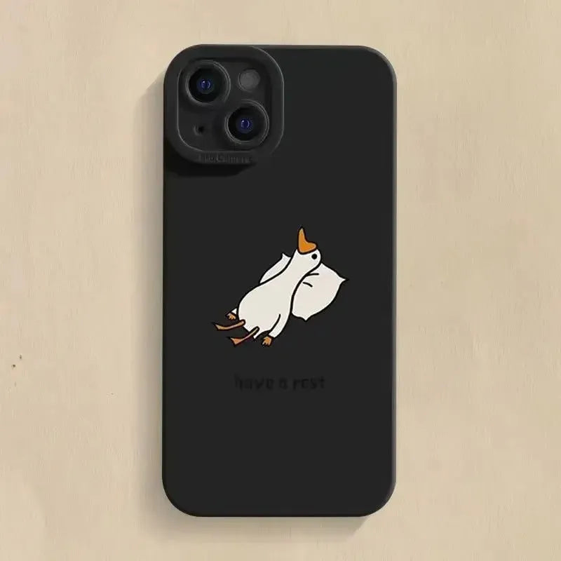 Creative cute cartoon duck silicone phone case for Apple iPhone in black with carved duck design
