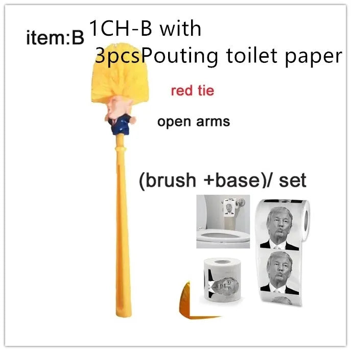 Yellow funny Donald Trump toilet brush made of plastic, 40cm long, with hanging slot