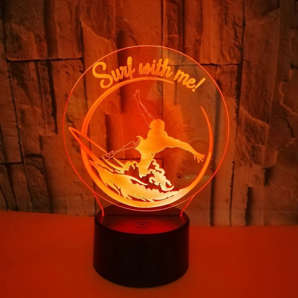 3D crack small night lamp with 7 colour LED touch and remote control on table