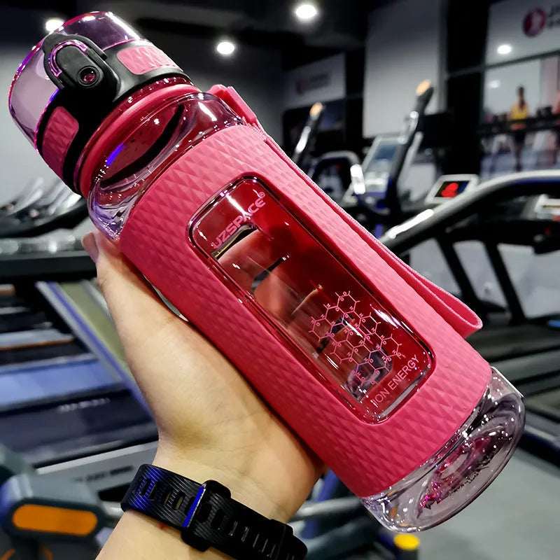 Portable sport water bottle in blue, copolymer polyester plastic, 1100ml capacity, with black cap.