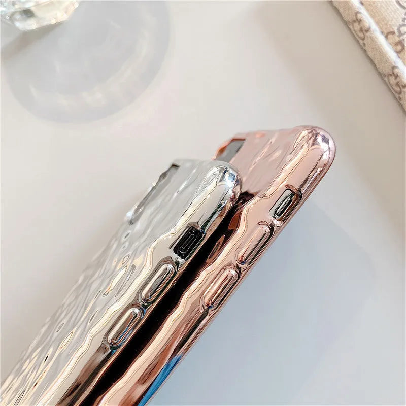 Folded TPU phone case with electroplated finish for iPhone in rose gold colour