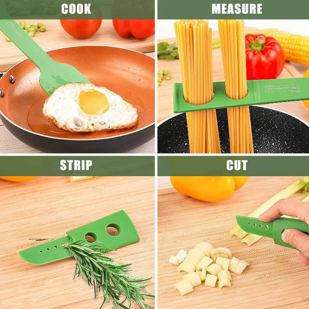 Plastic multifunction kitchen spoon set with spatula and spaghetti spoon in two sizes