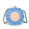 Hand-Woven Bag Wool Crocheted Floral Tote Round Shape Cotton Lining Mobile Phone Bag Available in Green Light Blue Royal Blue Yellow
