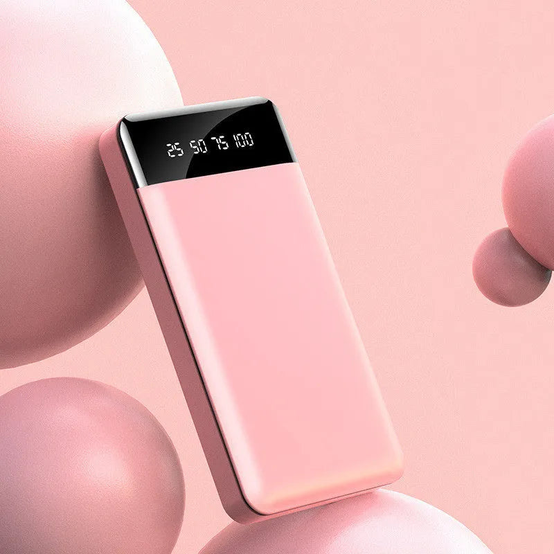 Large capacity power bank with LCD battery percentage display, dual USB outputs, and dual LED lights in black colour